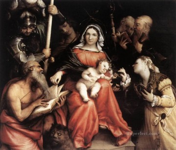 ロレンツォ・ロット Painting - 聖カタリナの神秘的な結婚 1524年 ルネッサンス ロレンツォ・ロット
